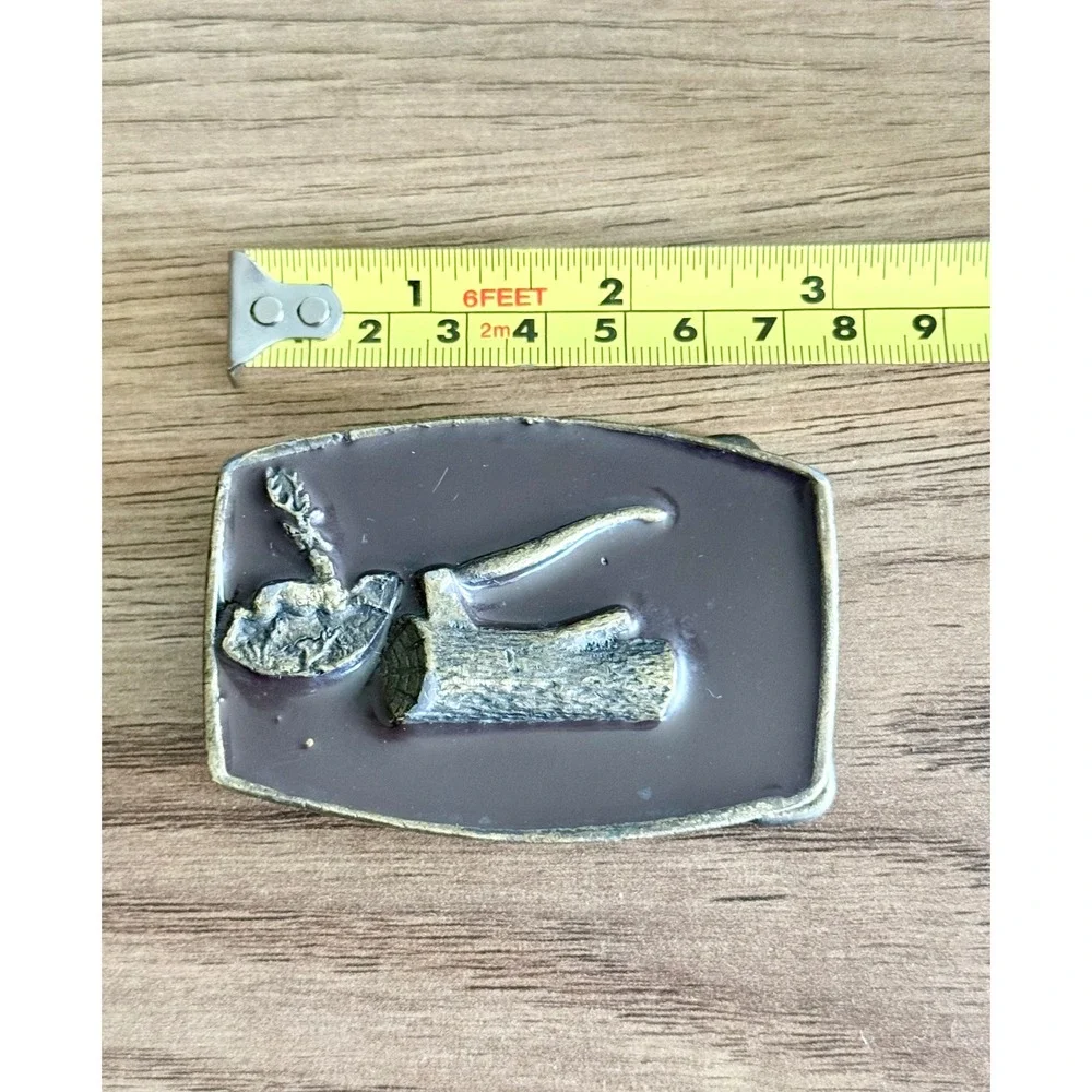Vintage Lumberjack Axe Chopping Wood 3D Enamel Belt Buckle Logger Rustic